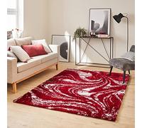Nazar Tapis Shaggy Doux à Motifs Géométrique, Tapis Salon, Chambre, Couloir, Moelleux, Moderne, Beige, Gris, Bleu, Rouge (677 Rouge, 120x160 cm), (Oslo)