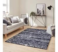 Nazar Tapis Shaggy Doux à Motifs Géométrique, Tapis Salon, Tapis Chambre, Tapis Couloir, Moelleux, Moderne, Beige, Gris, Bleu, Rouge (584 Bleu, 160x230 cm)