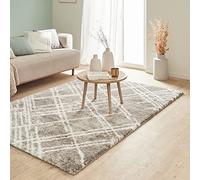 Nazar Tapis Shaggy Doux à Motifs Géométrique, Tapis Salon, Tapis Chambre, Tapis Couloir, Moelleux, Moderne, Beige, Gris, Bleu, Rouge (668 Gris, 160x230 cm)