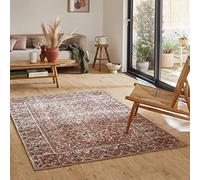 Nazar Tapis Vintage Orient Lavable en Machine, Classique Tissé Plat Medaillon, Ornement, Coloris Bordeaux, Crème, Kaki (536 Rose, 67x100 cm)