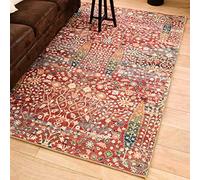 Nazar Tapis Vintage, Tapis Orient, Tapis Lavable en Machine, Tapis Classique Tissé Plat Medaillon, Ornement, Coloris Bordeaux, Crème, Kaki (037 Rouge, 160x230 cm)