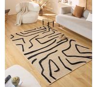 Nazar the carpet Palma Tapis naturel, aspect jute, tapis naturel, pour salon, chambre à coucher, couloir, tapis bohème, couleur naturelle (9490 noir, 80 x 150 cm)