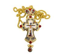 Nazareth Store 18K Gold Plated Pectoral Cross Multi Zircons Crystallized Elements Christian Priest Bishop Large Crucifix Pendant with Necklace 24"
