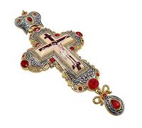Nazareth Store 18K Gold Plated Pectoral Cross Multi Zircons Crystallized Elements Christian Priest Bishop Large Crucifix Pendant with Necklace 24"
