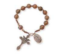 Nazareth Store Bracelet chapelet en bois fait à la main, perles de prière catholiques pour rétroviseur de voiture, avec croix de Jésus et médaille de Saint Joseph, adapté aux voyages
