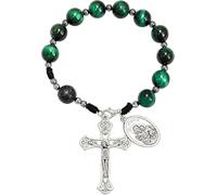 Nazareth Store Bracelet chapelet en perles de pierre de avec séparateurs en métal et médaille catholique - Bijou de poignet durable et élégant (Œil de tigre - Miraculeux)