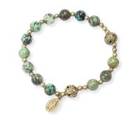 Nazareth Store Bracelet chapelet en perles de pierre de avec séparateurs en métal et médaille catholique - Bijou de poignet durable et élégant (Jaspe d'Afrique - Miraculeux)