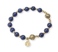 Nazareth Store Bracelet chapelet en perles de pierre de avec séparateurs en métal et médaille catholique - Bijou de poignet durable et élégant (Lapis-lazuli - Saint Benoît)