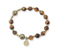 Nazareth Store Bracelet Chapelet en Perles de Pierre Œil de Tigre avec Séparateurs Métalliques et Médaille Saint Benoît Durable 17