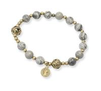 Nazareth Store Bracelet Chapelet Perles Malachite Séparateurs Métalliques Médaille Saint Benoît Bijou Durable Élégant Poignet 17