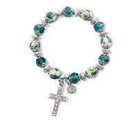 Nazareth Store Bracelet de Perles Chrétien Cassique avec Croix Religieuse et Perles de Cristal Vert - Un Cadeau Sacré Pour les Adolescentes et un Bijou Idéal pour les Femmes et les Hommes