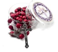 Nazareth Store Chapelet à l'odeur de Rose avec Perles Rares Sculptées en Pétale Rouge et Croix Plaquée Argent Collier Religieux Main 52