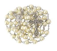 Nazareth Store Chapelet catholique avec perles crème,Médaille de terre sainte,Croix chrétienne,Cadeau religieux pour homme et femme