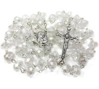 Nazareth Store Chapelet catholique blanc transparent avec perles de cristal et médaille du sol sacré et croix en métal Sac cadeau en velours