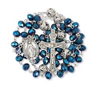 Nazareth Store Chapelet Collier de Prières Mystérieuses en Cristal et Alliage avec Médaille Miraculeuse et Croix Catholique (Cristal bleu)