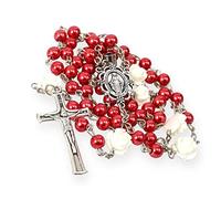 Nazareth Store Chapelet de Jérusalem en perles catholiques rouges Médaille de Lourdes et croix