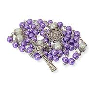 Nazareth Store Chapelet de perles blanches Notre Père Collier de perles Médaille de Lourdes et Croix Crucifix Dévotion spirituelle (Violette)