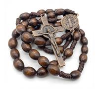 Nazareth Store Chapelet de Saint Benoît avec perles en bois et cordon de perles, chapelet catholique avec croix en bronze