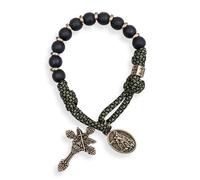 Nazareth Store Chapelet en bronze antique d'une décennie avec perles noires mates et vertes - Bracelet chapelet fait à la main pour prière catholique