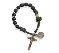 Nazareth Store Chapelet en bronze antique d'une décennie avec perles noires mates et vertes - Bracelet chapelet fait à la main pour prière catholique