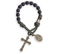 Nazareth Store Chapelet en bronze antique d'une décennie avec perles noires mates et vertes - Bracelet chapelet fait à la main pour prière catholique