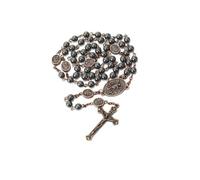 Nazareth Store Chapelet en cuivre avec perles d'hématite noire et pendentif Saint Michel Archange coffret métal artisanal homme 55