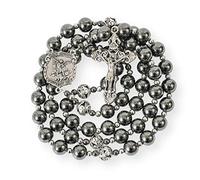 Nazareth Store Chapelet en Hematite Collier de Perles en Pierre Noire Perles en Metal Medaille de protection De Saint Michel Et Chapelet en Croix Pour Hommes et Femmes