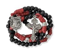 Nazareth Store Chapelet en paracorde Saint-Michel, collier chapelet robuste, cordon solide, crucifix du pardon catholique (Rouge)