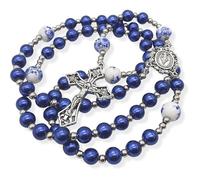 Nazareth Store Chapelet en Perles Bleues Perles Mystères Céramiques Médaille Miraculeuse & Crucifix Jésus Cadeau Religieux 53