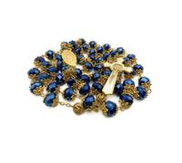 Nazareth Store Chapelet en Perles Cristallisées Bleu Profond Saint Benoît avec Médaille Miraculeuse Dorée et Croix Émaillée Or 55
