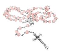 Nazareth Store Chapelet en Perles Cristallisées Roses avec Médaille de Terre Sainte et Croix Crucifix 53