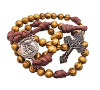 Nazareth Store Chapelet en perles de bois avec médaille de Saint Michel et croix en bronze, cordon catholique robuste, cadeau religieux durable pour homme et femme
