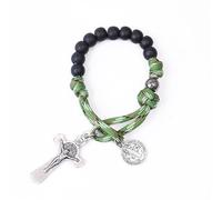 Nazareth Store Chapelet en perles de parachute One Decade avec poche, chapelet miraculeux, Saint Benoît, Saint Joseph Médaille et Croix Pierre Verre