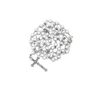 Nazareth Store Chapelet en Perles Imitation Perle Blanche Fait Main avec Médaille de Terre Sainte et Croix de Jésus 52