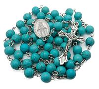 Nazareth Store Chapelet en perles turquoise avec perles en marbre bleu ciel