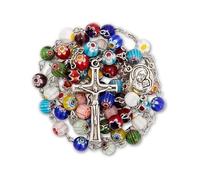 Nazareth Store Chapelet en Verre Murano Fait Main Perles Millefiori Multicolores Médaille de Terre Sainte et Crucifix Croix 50