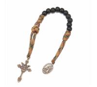 Nazareth Store Chapelet Mat Noir de 10mm à Une Décade avec Paracorde Marron Médaille Saint Michel en Bronze Antique Croix Archange 28