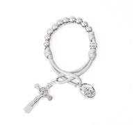 Nazareth Store Chapelet militaire olive en paracorde d'une décennie, perles en argent, chapelet de voiture de poche, priez pour nous, médaille Saint-Joseph et croix Saint-Benoît (Grise)