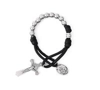 Nazareth Store Chapelet militaire olive en paracorde d'une décennie, perles en argent, chapelet de voiture de poche, priez pour nous, médaille Saint-Joseph et croix Saint-Benoît (Noire)