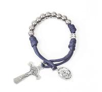 Nazareth Store Chapelet militaire olive en paracorde d'une décennie, perles en argent, chapelet de voiture de poche, priez pour nous, médaille Saint-Joseph et croix Saint-Benoît (Bleue)