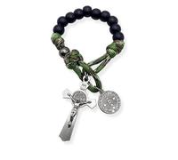 Nazareth Store Chapelet Militaire Olive Paracord Une Décade Perles Noires Chapelet Poche Protection Médaille Saint Benoît Crucifix 28