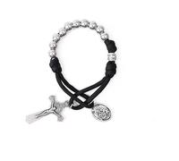 Nazareth Store Chapelet Militaire Paracord Noir Perles Argentées Poche Voiture Médaille Saint Joseph et Croix Saint Benoît 28