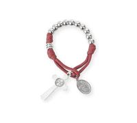 Nazareth Store Chapelet Militaire Robuste avec Perles Argentées et Cordon Rouge Chapelet de Poche Voiture Croix Saint Benoît 28