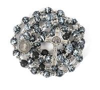 Nazareth Store Chapelet Noir en Perles de Verre Catholique Saint Benoît avec Médaille et Croix Religieuse - Amulette pour Homme et Femme - Sac en Velours, Zinc, Onyx