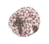 Nazareth Store Chapelet Quartz Rose Fait Main Médaille Terre Sainte Croix Ancienne Perles Prière Catholiques Hommes Femmes 55