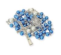 Nazareth Store Chapelet Verre Perle Bleu 6mm Perles Mystérieuses Blanches Médaille Miraculeuse Sac Velours Violet Inclus 53