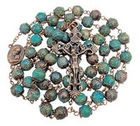 Nazareth Store Chapelet Vintage avec Perles en Jaspe Naturel Médaille de Terre Sainte et Crucifix Rosaires Religieux Jérusalem 53