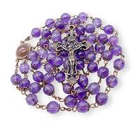 Nazareth Store Collier chapelet avec perles d'améthyste avec médaille de terre sainte et crucifix - Chapelets catholiques Collection Terre Sainte