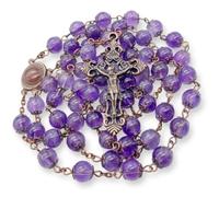 Nazareth Store Collier chapelet avec perles d'améthyste avec médaille de terre sainte et crucifix - Chapelets catholiques Collection Terre Sainte