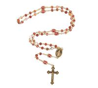 Nazareth Store Collier chapelet catholique avec croix dorée, perles de prière, médaille religieuse et sac en velours (Rouge)